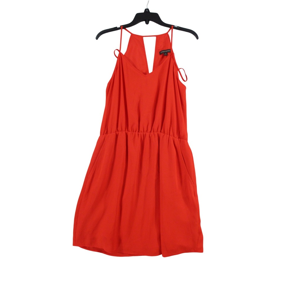 Banana Republic Womens Red Sleeveless V-Neck Elastic Waist Pocket Dress Size 10